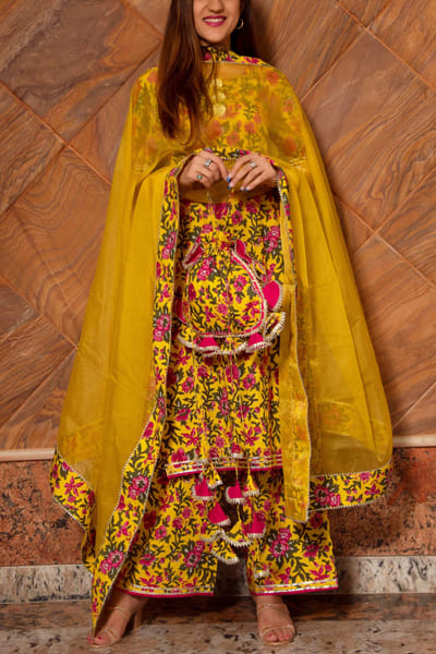 Yellow gota embellished kurta set