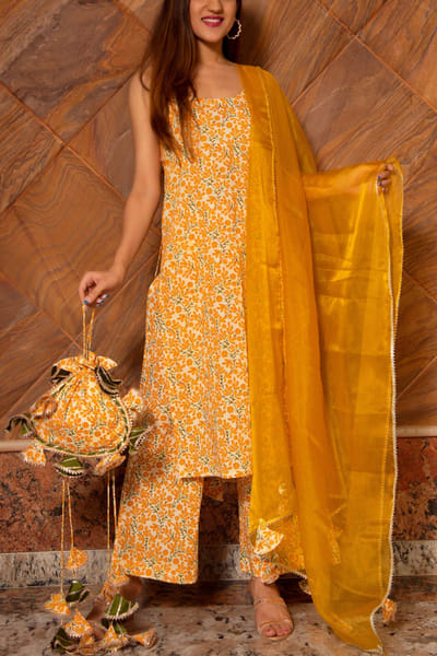 Mustard printed kurta set
