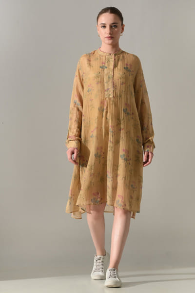 Beige floral print tunic dress