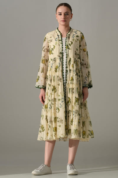 Cream printed jacket dress