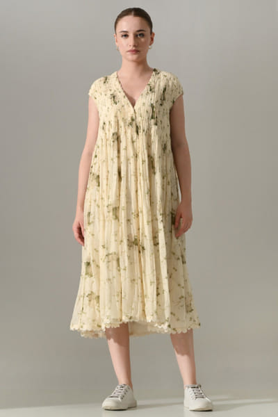 Cream printed pintex dress