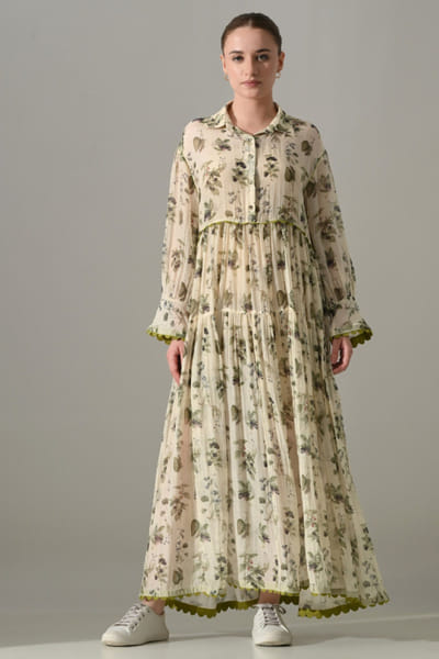 Cream floral printed maxi dress