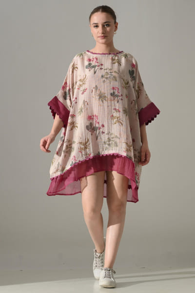 Samant Chauhan Pink floral printed layered kaftan tunic SAMMAR26D141413