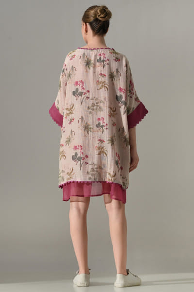 Samant Chauhan Pink floral printed layered kaftan tunic SAMMAR26D141413