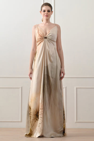 Beige ombre draped gown
