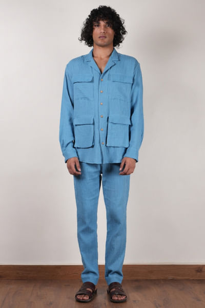 Blue crushed cotton shirt