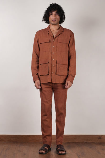 Brown crushed cotton shirt