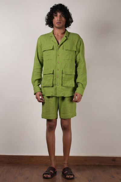 Green crushed cotton shirt