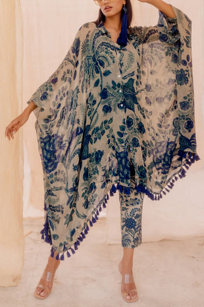 Blue printed kaftan and pants