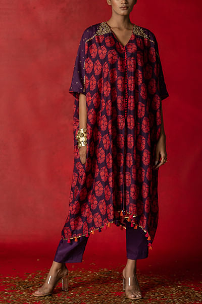 Purple and red printed kaftan set