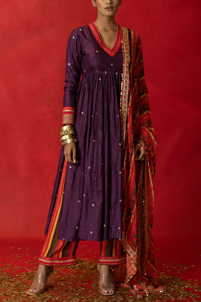 Purple embroidered anarkali set