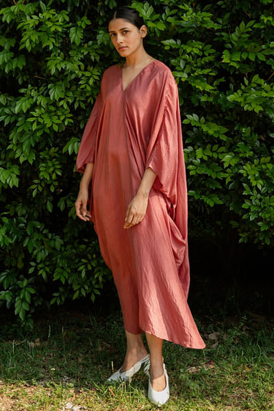 Old rose mulberry silk kaftan