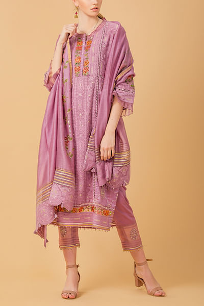 Purple handpainted and embroidered kurta set
