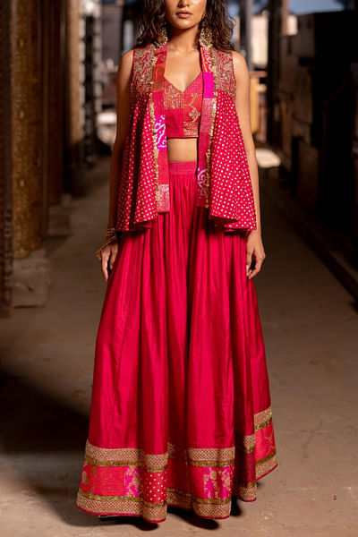 Rani bandhani jacket and sharara set