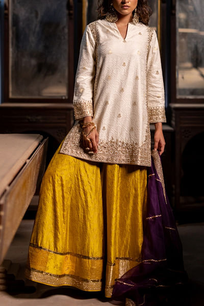 Mustard silk sharara set