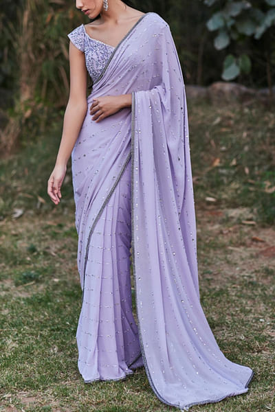 Lilac embellished sari set
