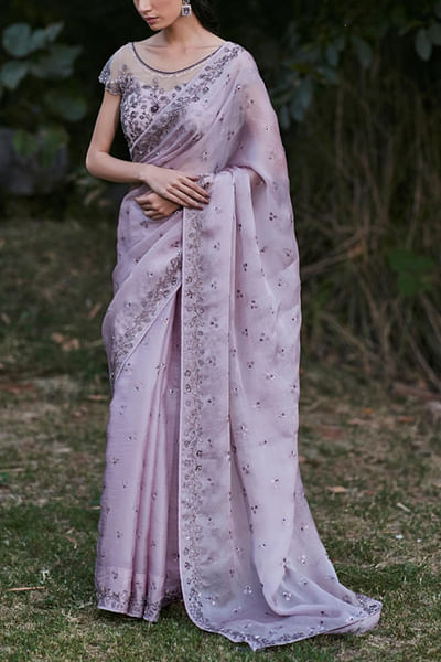 Mauve embellished sari set