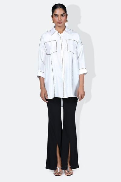 White embroidered silk shirt
