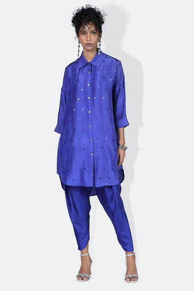 Electric blue sequin embroidered shirt