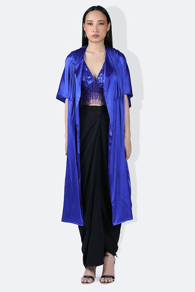 Electric blue sequin embroidered cape