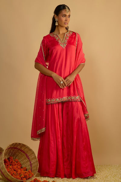 Pink chiffon gharara set