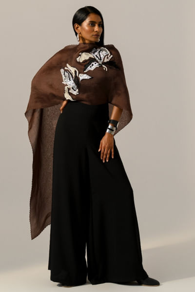 Brown and black embroidered jumpsuit with slip