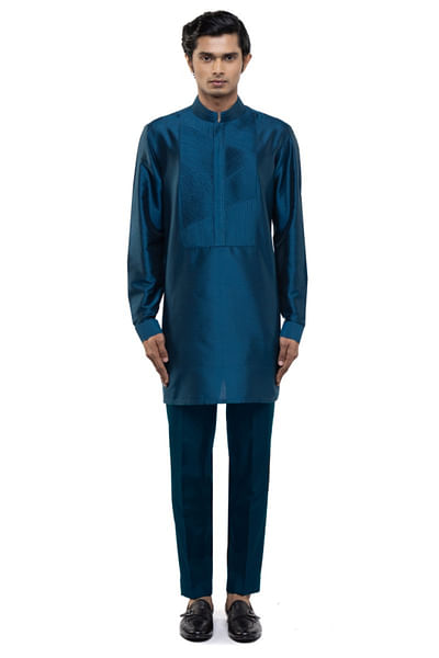 Teal pleated kurta set