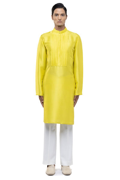 Yellow pleated kurta set