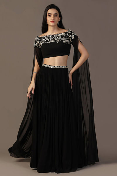 Black floral gota embroidered lehenga set