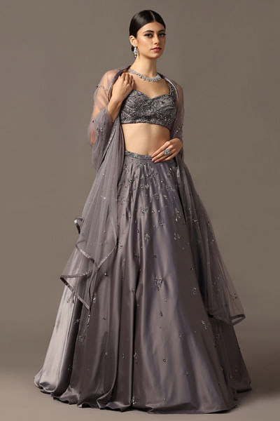 Grey crystal and sequin embroidery lehenga set