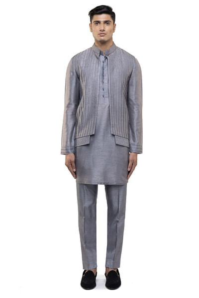 Grey pleated bandi kurta set