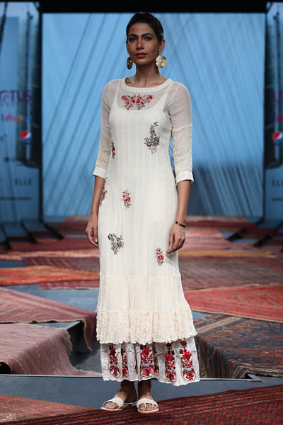 Ivory layered and embroidered dress