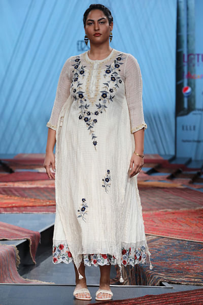 Ivory parsi embroidered dress