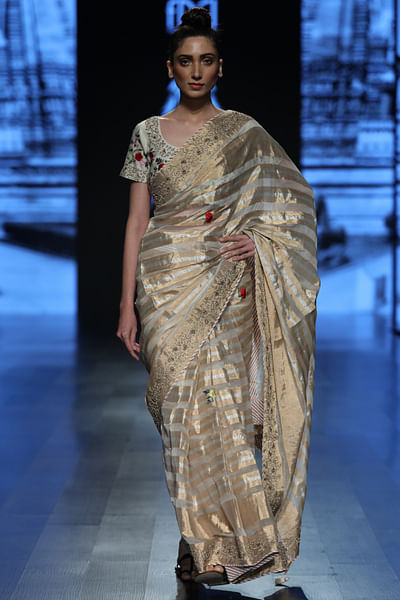 Gold & Silver stripes sari