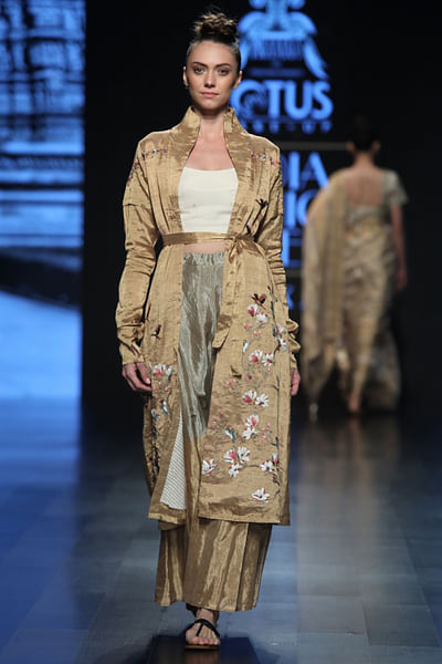 Gold zari jacket & sharara set