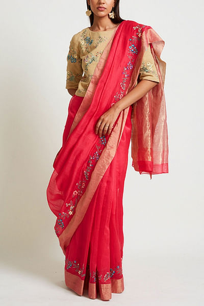 Fuschia embroidered sari