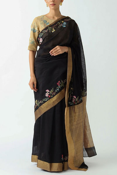Black chanderi sari
