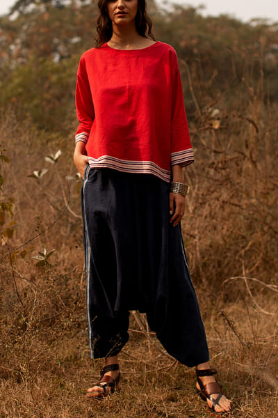 Red khadi cotton top