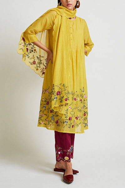 Mustard embroidered scarf
