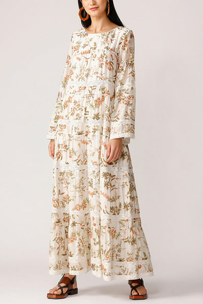 Ecru floral printed maxi dress