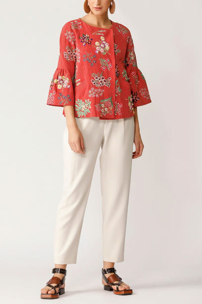 Red floral embroidered jacket