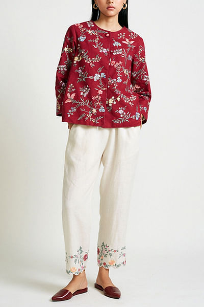 Wine embroidered jacket