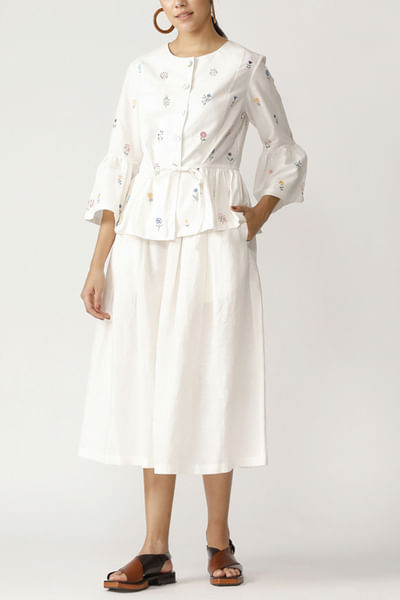 Ecru embroidered peplum jacket