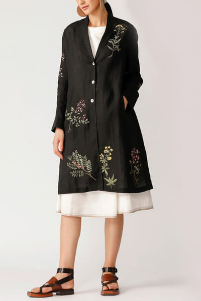 Black linen embroidered jacket