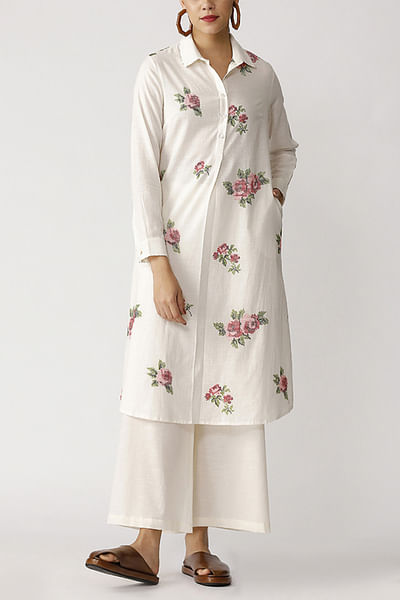 White embroidered cotton tunic