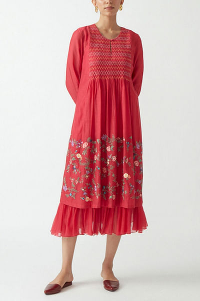 Fuschia embroidered dress
