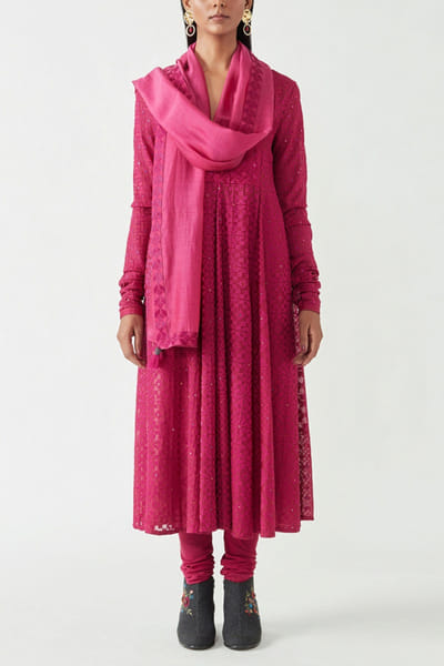 Fuschia pink kalidar kurta set