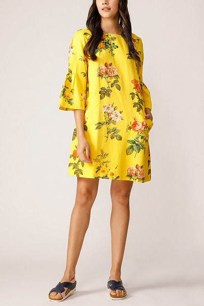 Yellow floral linen dress