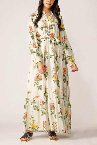 Ecru printed floral dress