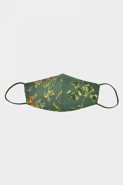 Green floral printed mask